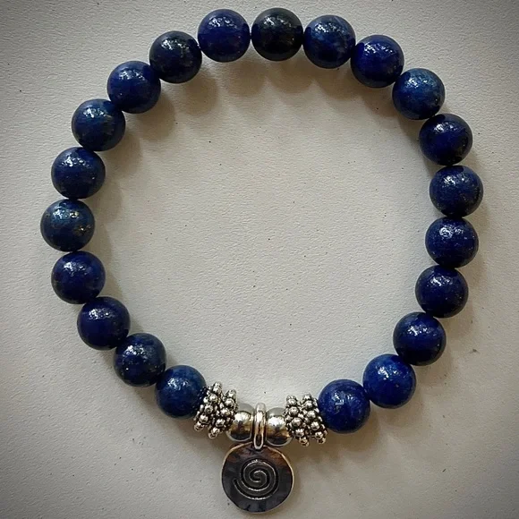 Dark Blue Lapis Handcrafted Bead Bracelet - Picture 2 of 6